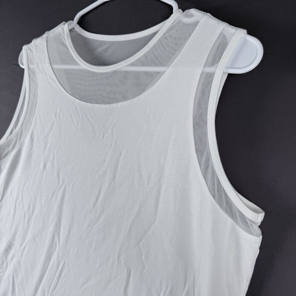 Anatomie White Mesh Yoke Stretch Tank Top L V-Neck Sleeveless Solid